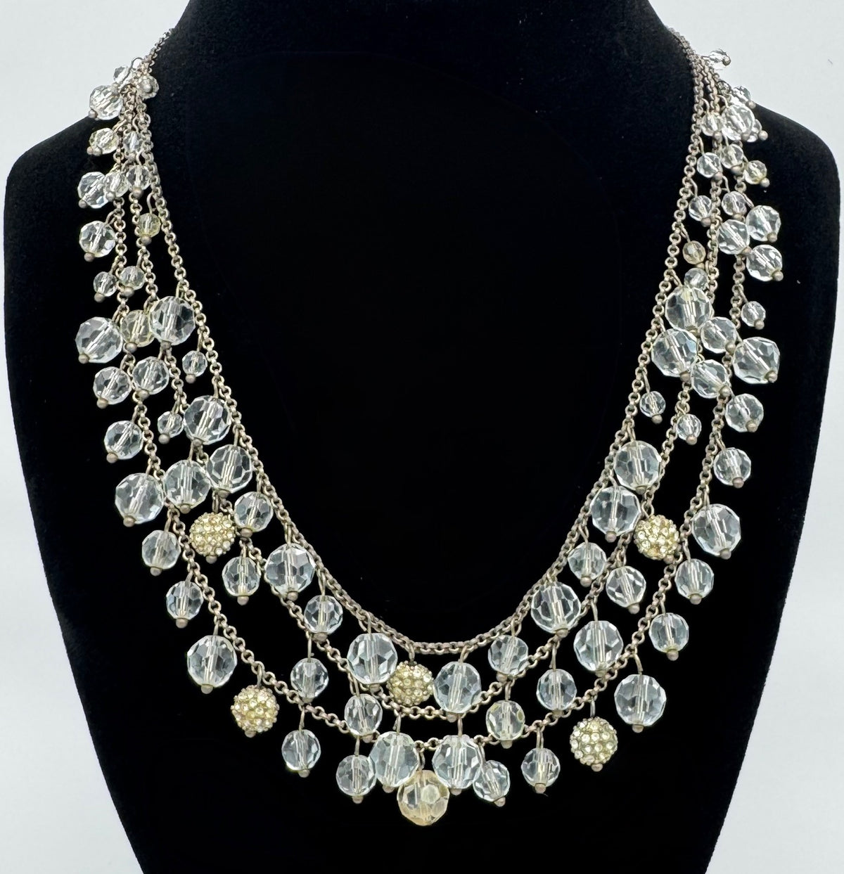16" silver-tone chain 3 strand glass beads