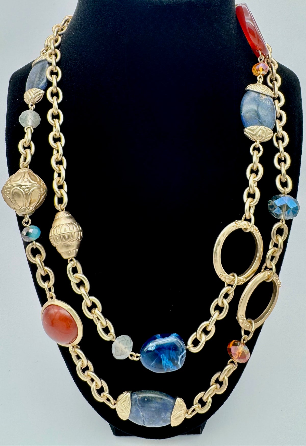 chilos blue sodalite stone carnelian faceted crystal beads 42"