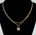 15" gold tone link chain 2 strand w/lock pendant