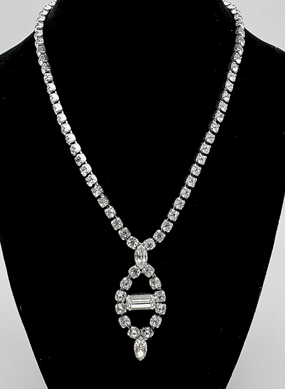 vintage art deco rhinestone necklace 16"