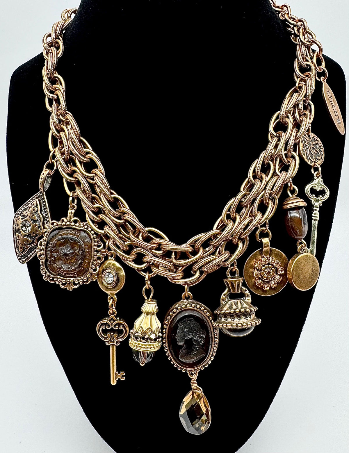 15" chico's copper tone necklace 2 strand with charms