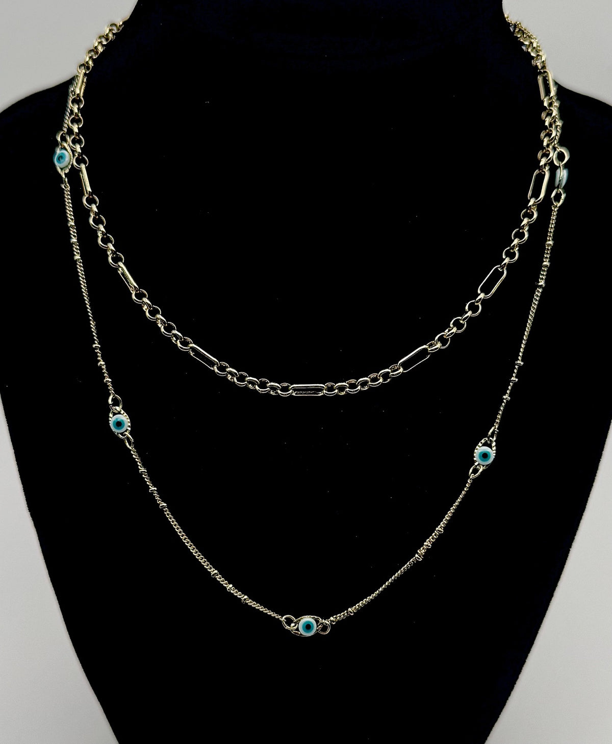 14" gold tone 2 strand eye necklace