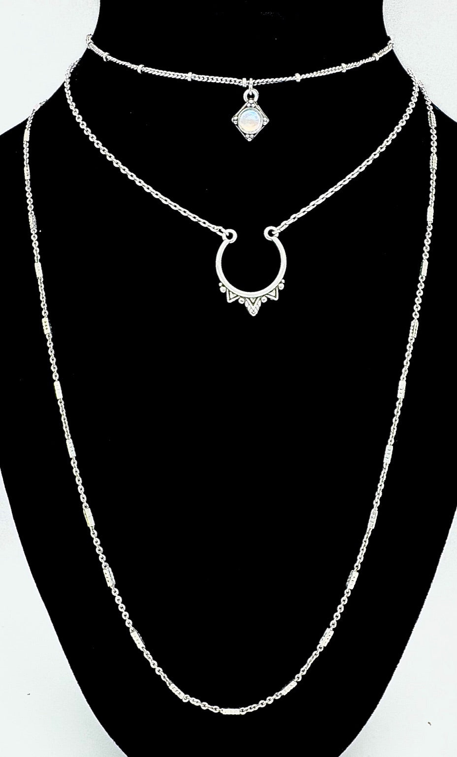 18" american eagle 3 layered necklace silver tone