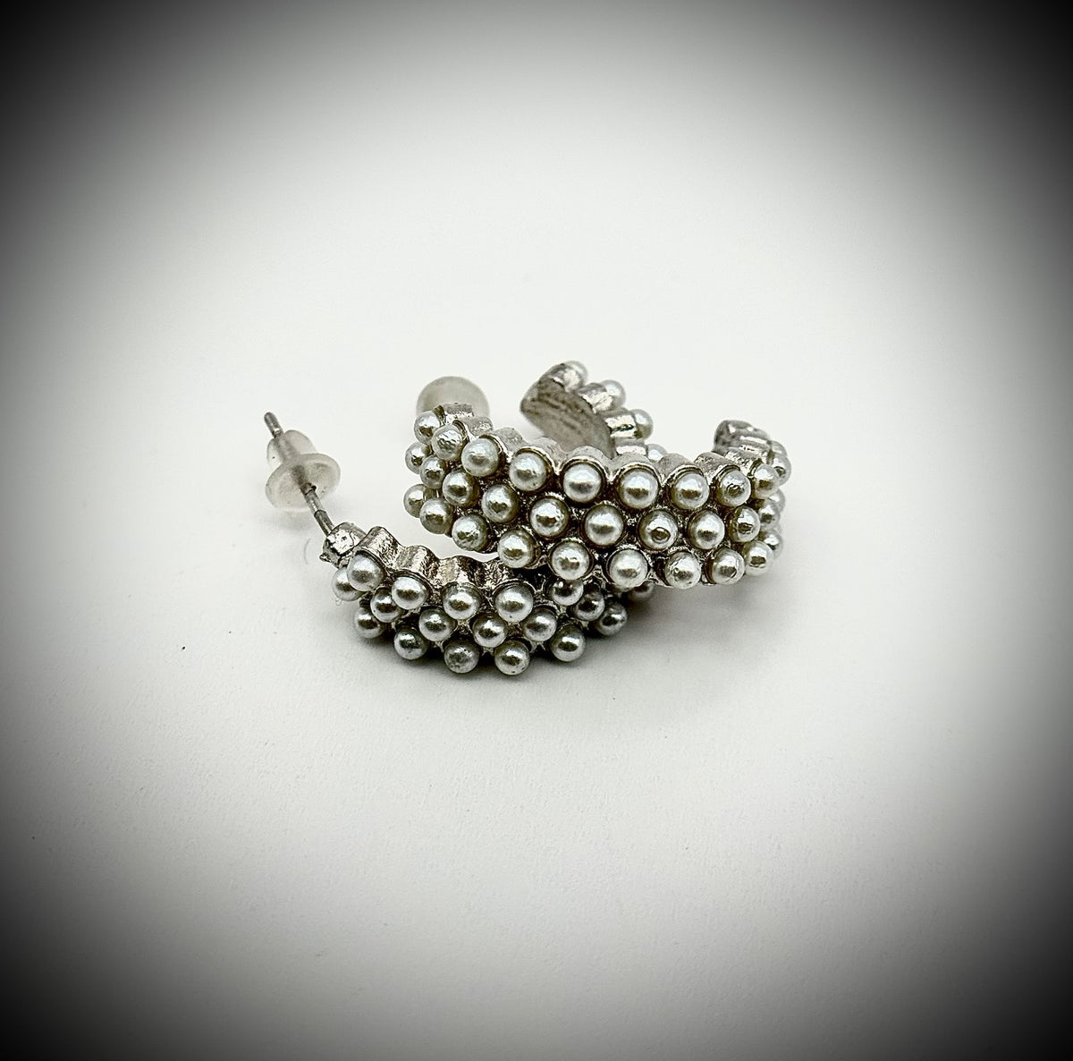 silver tone with imitation pearl c-shape earrings