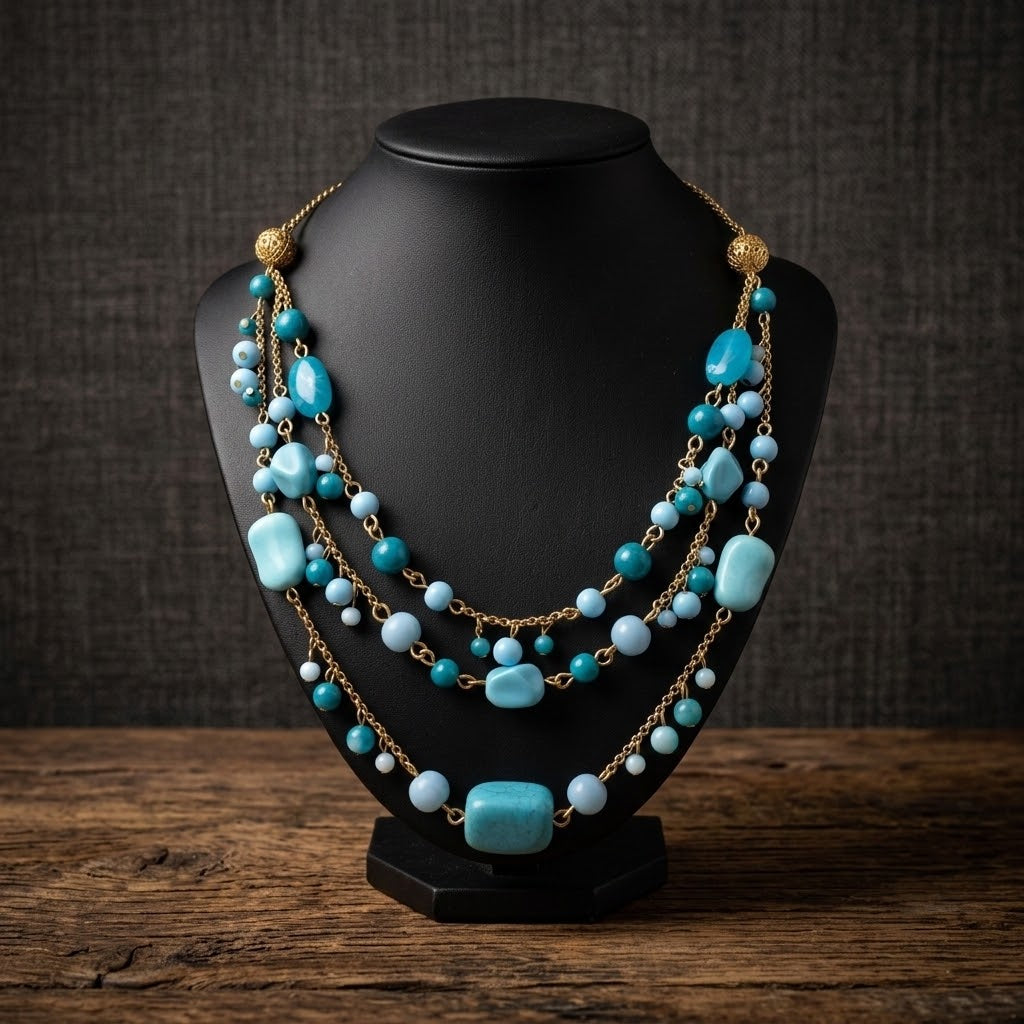 16" AVON gold tone blue bead